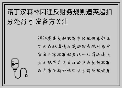 诺丁汉森林因违反财务规则遭英超扣分处罚 引发各方关注